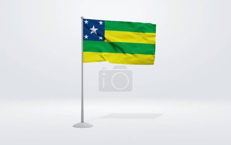 Photo for 3D illustration of the flag of Sergipe state of Brazil. Flag waving on the pole with white studio background. - Royalty Free Image
