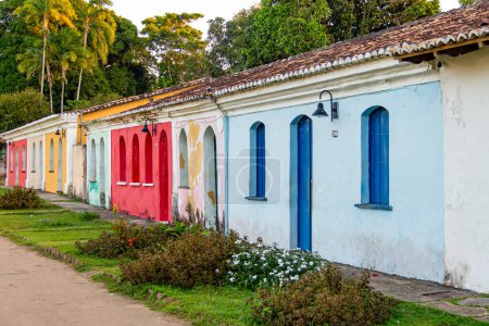 Historic old houses in the historic center of the old town of Porto Seguro, in the state of Bahia, Brazil