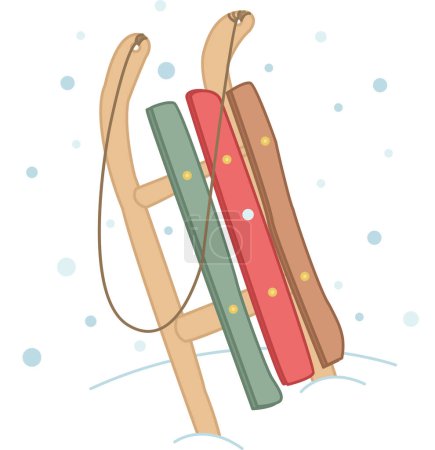 Illustration for Sled on the snow. Colorful vector illustration for winter card, poster or banner - Royalty Free Image