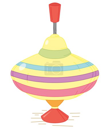Ilustración de Coloridas ilustraciones de la parte superior giratoria de juguete infantil retro. Dibujo vectorial aislado en blanco - Imagen libre de derechos