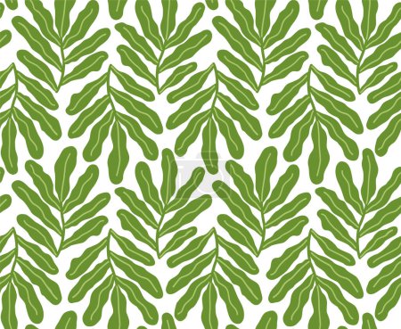 Vector seamless pattern with groovy green leaves. Abstract background in matisse style