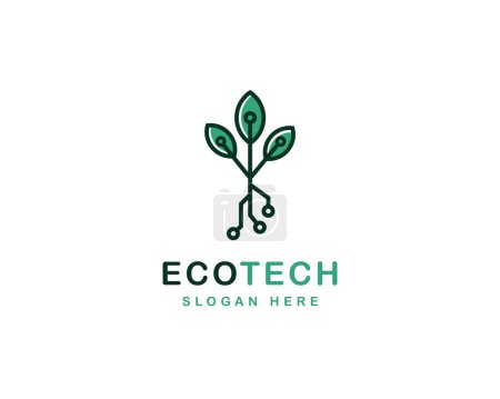 Illustration for Eco tech logo design template. Green technology logo vector icon illustration. Eco Tech Tree Logo Icon Design - Royalty Free Image