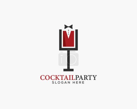 Téléchargez les illustrations : Modèle de conception de logo de fête cocktail. Elégant costume homme et illustration vectorielle noeud papillon. - en licence libre de droit