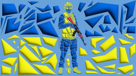 Téléchargez les illustrations : Défenseur ukrainien. Solider, fond ukrainien - en licence libre de droit