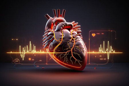 Foto de Concepto de cardiología de un corazón sano. Pulso cardíaco. Corazón humano con vasos sanguíneos. ilustración 3d - Imagen libre de derechos