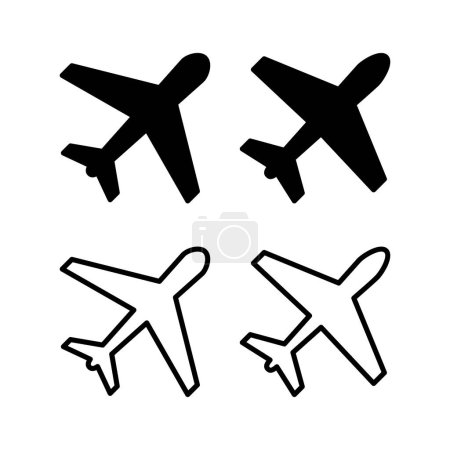 Téléchargez les illustrations : Illustration vectorielle d'icône d'avion. Panneau et symbole de l'avion. Symbole de transport aérien. Panneau de voyage. avion - en licence libre de droit