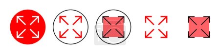 Icono de pantalla completa ilustración de conjunto. Expanda a signo y símbolo de pantalla completa. Flechas símbolo