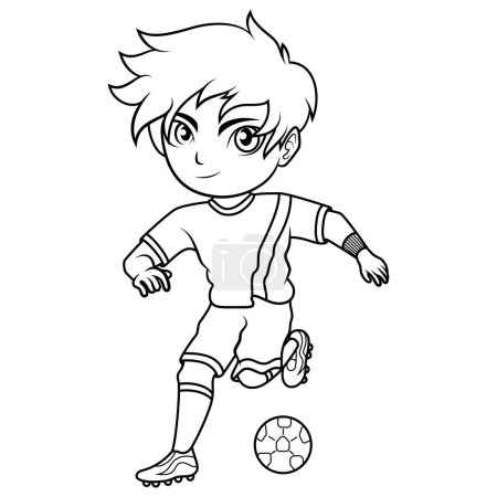 Foto de Lindo chico patada fútbol bola línea de arte - Imagen libre de derechos