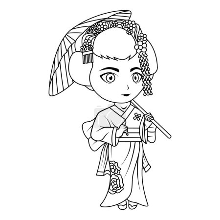 Foto de Geisha chibi mascota logo línea de arte - Imagen libre de derechos
