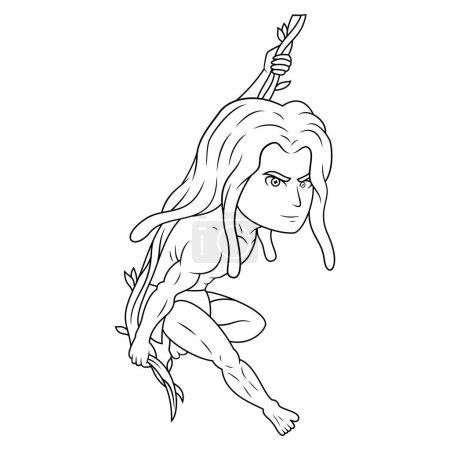 Illustration for Tarzan chibi mascot line art - Royalty Free Image
