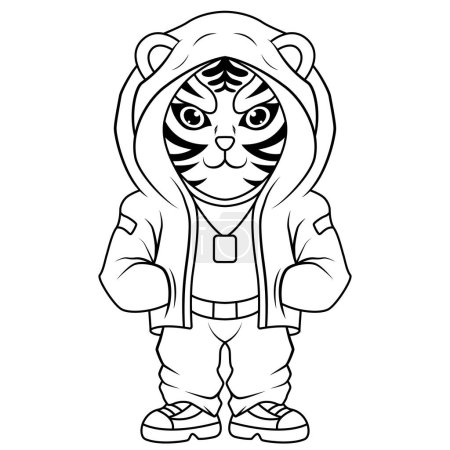 Foto de Cool Tiger mascota logo diseño línea de arte - Imagen libre de derechos