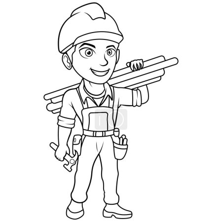 Illustration for Service man chibi mascot line art - Royalty Free Image