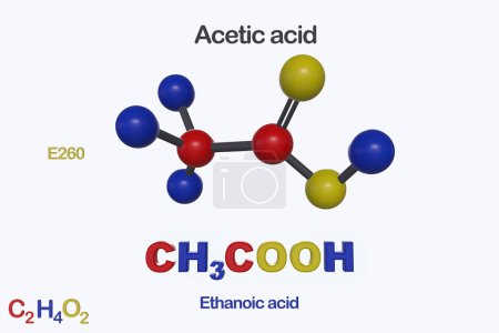 Photo for CH3COOH 3d molecule of Acetic acid or the second name Ethanoic acid ,in 3 cloros on whit bacground. - Royalty Free Image