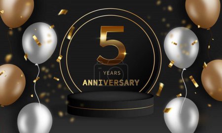 Illustration for 5 year anniversary design with confetti and balloons for party holiday background - Royalty Free Image