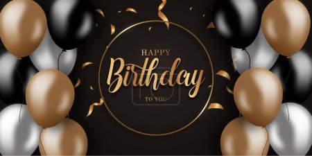 Illustration for Happy birthday banner with circle gold and realistic balloons  Premium Vector - Royalty Free Image