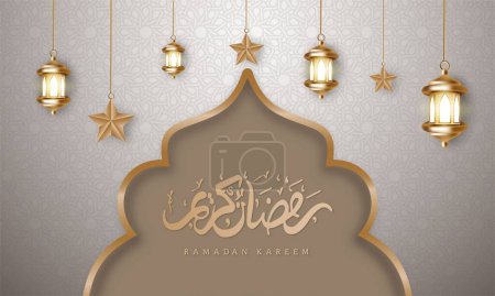Illustration for Realistic islamic background illustration of ramadhan kareem arabic calligraphy - Royalty Free Image