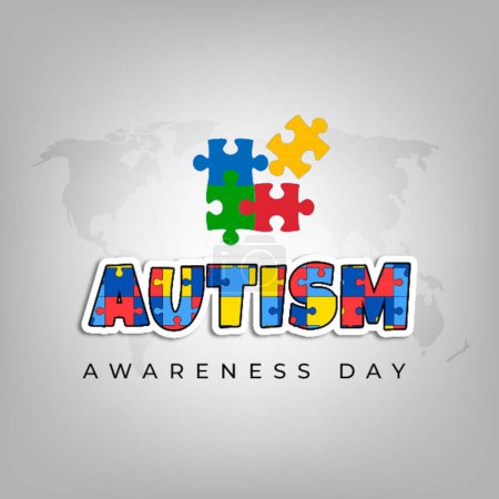 Ilustración de Mundo realista cartel con tipografía autismo conciencia día ilustración - Imagen libre de derechos