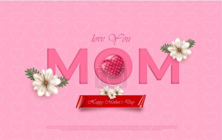 Happy Mother Day Design mit Illustration von Mama Schreiben mit realistischen Liebesblumen Premium Design für Grußbanner und Social Media Post