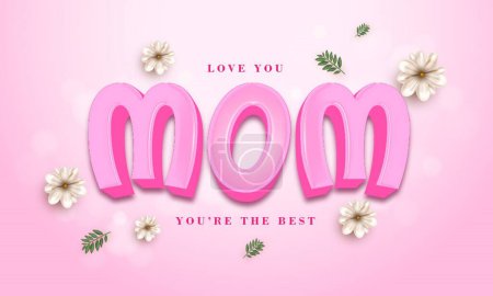 Happy Mother 's Day Illustration mit Frühlingsblume und Love you Mom editierbarer Texteffekt