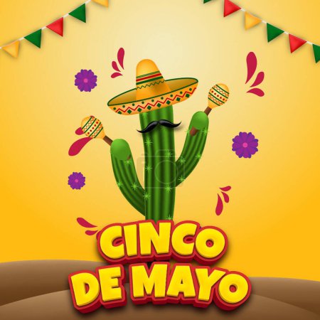 cinco de mayo concept caracter Cactus plants with text effect and decoration to event