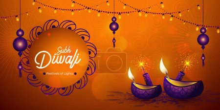 Téléchargez les illustrations : Happy Diwali Festivals Arrière-plan avec lampe à huile - en licence libre de droit