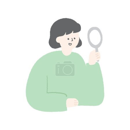 Hand drawn illustration of a woman holding a magnifier.