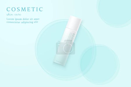 Téléchargez les illustrations : Skin care product and package ads template on blue background . - en licence libre de droit