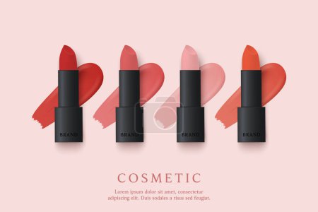 Téléchargez les illustrations : Lipsticks ads template on pink background. - en licence libre de droit
