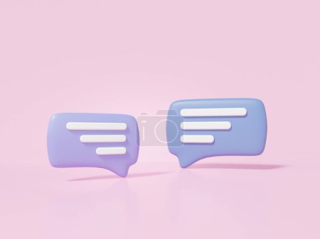 Deux bulle chat icône ou commentaire Social media online concept with show chat, message, sms, communication, Cartoon minimal mignon lisse sur fond rose, bannière, rendu 3d