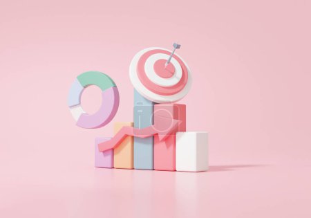 Photo for Chart graph analytics optimization on pink background. investment business development concept. statistics finance Embroidered arrow target planning. 3d rendering illustration - Royalty Free Image