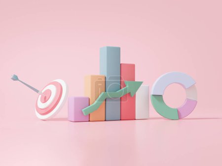 Photo for Minimal cartoon grow graph analytics optimization on pink background. investment business development concept. statistics finance Embroidered arrow target planning. 3d render illustration - Royalty Free Image