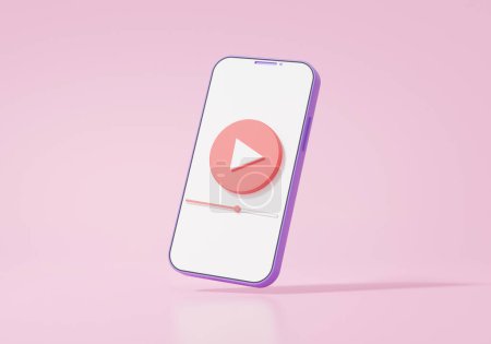 Photo for Mobile icon modern playing video floating on pink background, wireless media connection Cartoon minimal style,internet ,banner ,copy space, 3d render illustration - Royalty Free Image