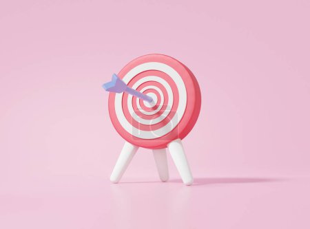 3D the bow, archer target planning business financial growth on pink background. investment education concept. achievement strategy. 3d render illustration