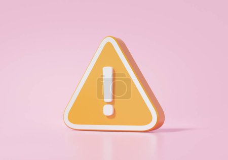Photo for Orange triangle warning symbol icon on pink background. error alert safety concept. isolated. 3d render illustration - Royalty Free Image