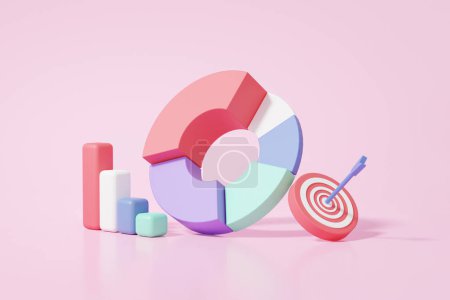 Photo for Minimal chart graph analytics optimization on pink background. growth investment business development concept. statistics finance archer arrow target planning. 3d render illustration - Royalty Free Image
