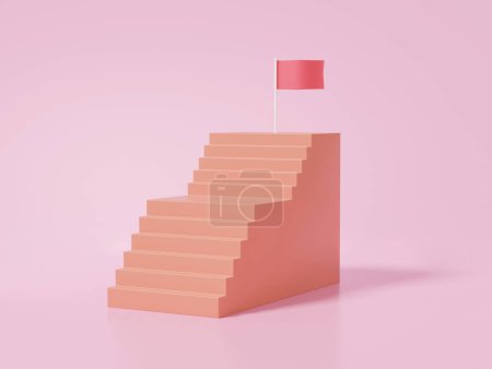 Erfolgreiches Konzept im Visier Orange Treppe Strategie Wachstum der Vision Business Financial, minimale Karikatur auf rosa Hintergrund. 3D-Darstellung