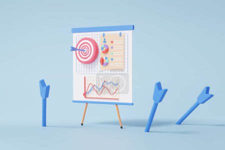 Photo for The bow, archer focus target planning customer marketing business financial growth statistics graph economics analytics. investment chart concept. achievement vision strategy. 3d render illustration - Royalty Free Image