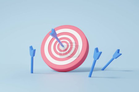 Photo for 3D the bow, archer focus target planning customer marketing business financial growth on sky blue pastel background. investment education concept. achievement vision strategy. 3d render illustration - Royalty Free Image