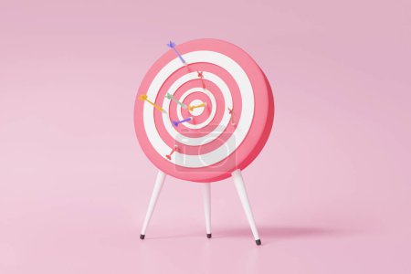 Photo for Darts, Minimal cartoon target with planning financial business focus growth on pink background. optimization investment education concept. achievement strategy. 3d render. illustration - Royalty Free Image