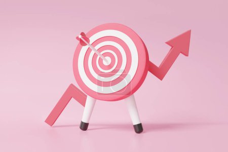 Photo for 3D the bow, archer target with arrow planning financial business focus growth on pink background. optimization investment education concept. achievement strategy. 3d rendering. illustration - Royalty Free Image