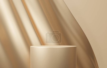 Photo for Gold pedestal luxury abstract minimal scene background with fabric flutter geometric, podium one floors curved wall the platform product presentation, composition, cosmetic, branding, 3d render - Royalty Free Image