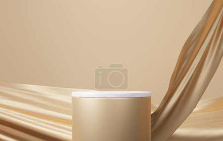 Photo for Pedestal gold luxury abstract minimal scene background with fabric flutter geometric, podium one floors curved wall the platform for product presentation, composition, cosmetic. 3d rendering - Royalty Free Image