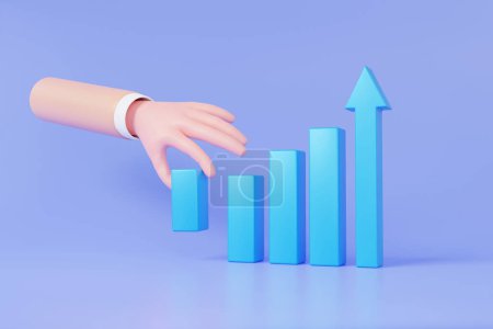 Photo for Cartoon hand businessman holding Financial business statistics finance chart graph analytics optimization development investment. target growth Growing future startup concept. 3d render illustration - Royalty Free Image