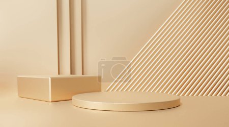 Photo for Gold podium color 3D stand background scene empty with geometric shapes circle, cosmetics display pedestal blank platform for product presentation, minimal style, copy space, 3d rendering - Royalty Free Image