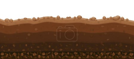 Ilustración de Capa de tierra fértil marrón y piedras. Partículas minerales, arena, humus, arcilla y fertilizante natural. Geología agricultura concepto de educación. Ilustración del vector EPS10. - Imagen libre de derechos