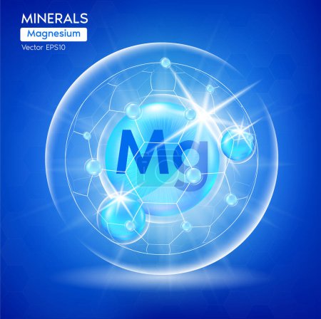 Illustration for Minerals Magnesium for health. Pharmaceutical template capsule with minerals blue. Scientific research medical and dietary supplement health care concept. 3D Vector EPS10 - Royalty Free Image