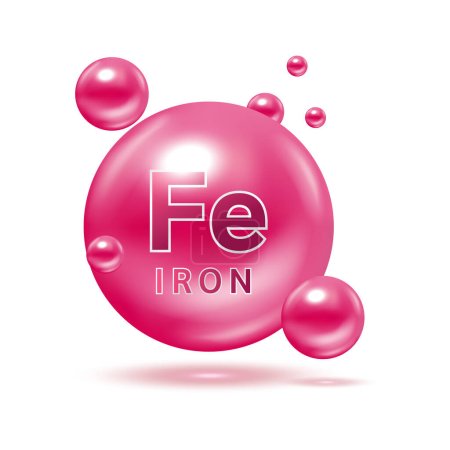 Mineralien Eisen und Vitamin für die Gesundheit. Gesundheitskonzept für Medizin und Nahrungsergänzungsmittel. Vektorgrafik EPS10. Icon 3D pink isoliert auf weißem Hintergrund.