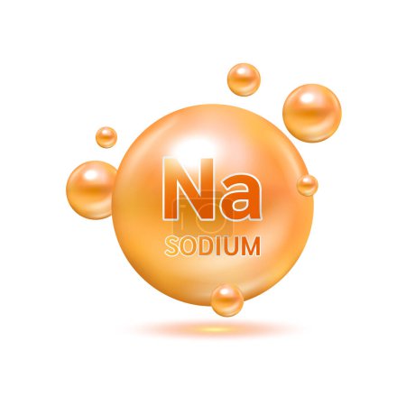 Mineralstoffe Natrium und Vitamin für die Gesundheit. Gesundheitskonzept für Medizin und Nahrungsergänzungsmittel. Vektorgrafik EPS10. Icon 3D orange isoliert auf weißem Hintergrund.