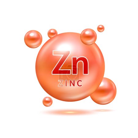 Minéraux Zinc et vitamines pour la santé. Complément médical et alimentaire concept de soins de santé. Illustration vectorielle EPS10. Icône 3D orange isolé sur fond blanc.