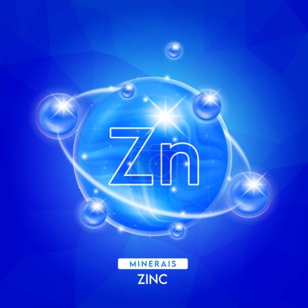 Minerals zinc and vitamins complex for health. Capsule minerals blue for nutrition products food and drug. Scientific research medical concept. Isolated 3D Vector EPS10 illustration.